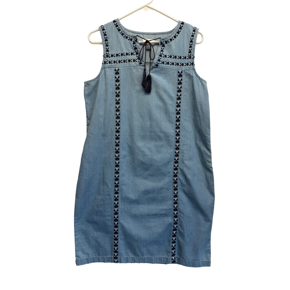 Old Navy Dress Chambray Embroidered Tassel Medium Blue Women
